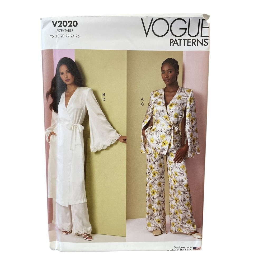 Vogue V2020 Misses Lounge Top Robe Pants Sewing Pattern Size 18-26